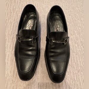 Salvatore Ferragamo Black Leather Slip-On Loafers